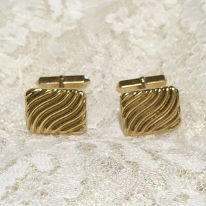 Vintage 18k Gold Manschettenknöpfe geriffelte Linien gemarkt JC 18K - Bild 1 von 8