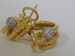 $5350 DAVID YURMAN 18K GOLD DIAMOND CABLE BALL PAVE ORBIT HOOP EARRINGS 