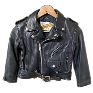 Schott Perfecto Kids Leather Motorcycle Jacket Black Double Rider L F/S - Picture 1 of 16