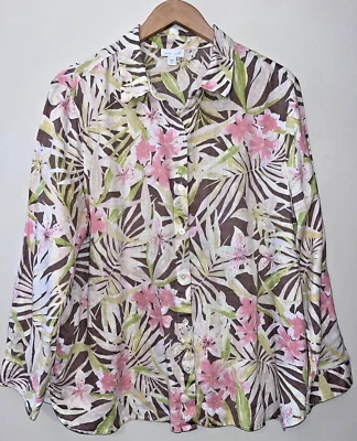 Camisa Blusa J. Jill Love Lino Manga Larga Con Botones Estampado Floral Talla XL P Foto 1 de 4