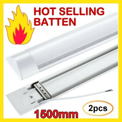 KARTOLS 2Pack LED Batten Light Ceiling Tube Fluorescent 4500K Daylight 5FT Baton Profile