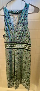 Max Studio Women Size Large Green Multicolored Knee length Vneck Halter Dress - Bild 1 von 9