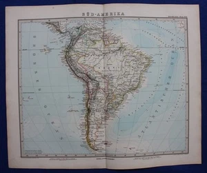 AMÉRICA DEL SUR, BRASIL, ARGENTINA, CHILE, mapa antiguo original, Stieler 1881 - Imagen 1 de 4