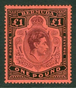SG 121b Bermuda 1938-53. £1 viola pallido & nero/rosso, perf 14. Un bel fresco... - Foto 1 di 1