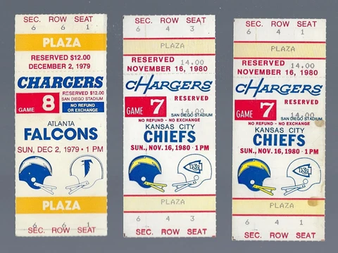 1979 1980 NFL KANSAS CITY CHIEFS & FALCONS @ SAN DIEGO CHARGERS FULL TICKETS Cover