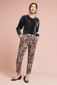 Neu mit Etikett Anthropologie Jacquard Metallic schmale Hose von Maeve - schwarzes Motiv Größe 6 - Bild 1 von 4