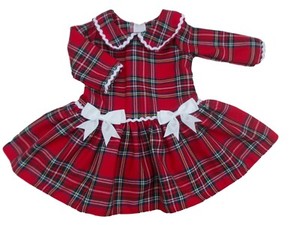 Baby girls Christmas dress toddler party tartan with white bows Made in UK