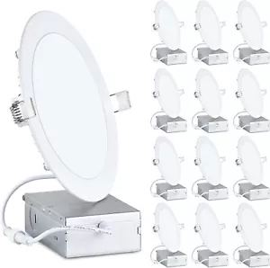12 Pack 6 Inch 5000K Ultra-Thin LED Recessed Ceiling Light with Junction Box - Picture 1 of 8