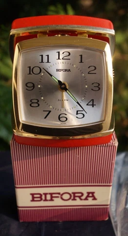Vintage 1960s BIFORA Key Wind Travel Alarm Clock - NOS IN BOX - MINTY - COMPLETE Cover
