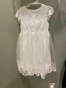 Girls Lace Trim White Dress, Size 6.Never Worn - Picture 1 of 3