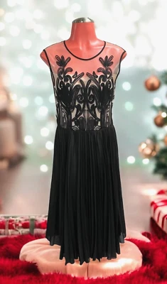 De Colección Vestido Elle Negro Corpiño Transparente Encaje Oro Satinado Forro Gótico Romántico M Foto 1 de 4