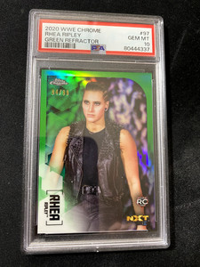 2020 WWE Chrome Rhea Ripley #97 Green Refractor /99 PSA 10 rc rookie card