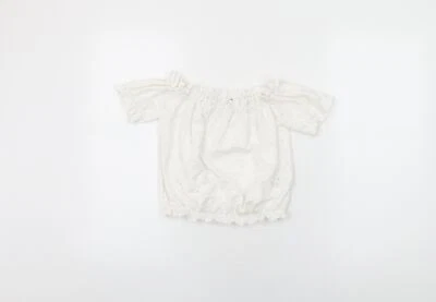 M&Co Girls White Geometric Polyester Basic T-Shirt Size 12 Years Off the Shoulde - Image 1 of 4