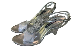 NIB Silver Ankle Strap Cinderella Shoe 9 Clear Stiletto Shoe Bag Nina Gadlyn - Picture 1 of 9