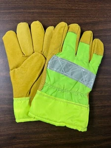 Men’s Work Gloves Pigskin Leather Palm Durable Hi-Vis Back, Large - Picture 1 of 3