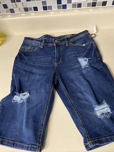 Buffalo David Bitton Boys Parker Slim Fit Shorts  14 Blue Denim Bermuda Distress - Picture 1 of 3