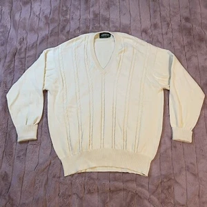 VTG J MCINERNEY Cable Knit Sweater Golf Pullover Light Yellow Size 44 Large - Picture 1 of 9