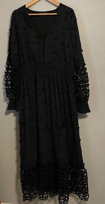 Boston Proper Womens Maxi Dress Size XL Black Floral Embroidered Cut Out Whimsy Foto 1 de 4