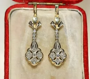 Orecchini Vintage 2,00 Ct Taglio Tondo Diamante Goccia e Pendente in Argento Sterling 925 - Foto 1 di 6