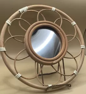 Vintage Boho Rattan round framed mirror natural wood 10”- 3.5”mirror Vietnam - Picture 1 of 16