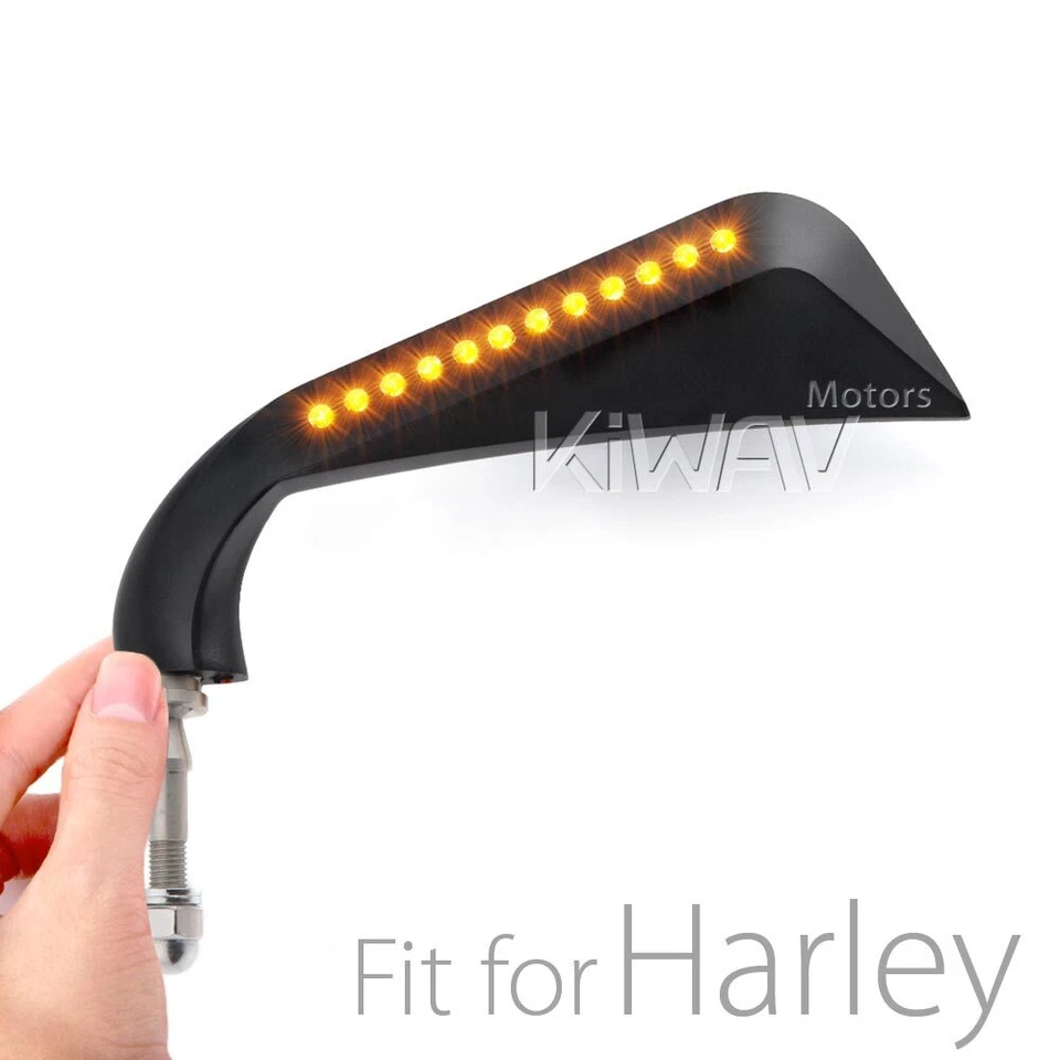 Espejos retrovisores KiWAV Axe negro mate con intermitentes LED para Harley Softail FAT BOY LO Foto 1 de 4