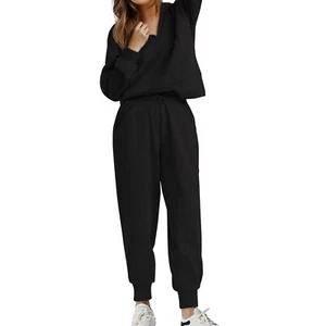 Womens 2 Piece Outfits Long Sleeve Half Zip Sweatsuits with Pockets Pullover - Picture 1 of 5