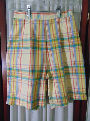 1960's Shorts-XS- Blue/Green/Lavender Plaid Cotton- VG- VINTAGE SUMMER -SALE - Image 1 of 4