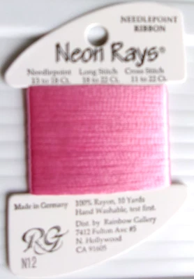 Rainbow Gallery ~ Neon Rays ~ Needlepoint 100% Rayon Ribbon N12 Pink - Image 1 of 2