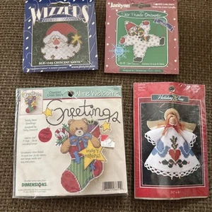 Kit 4 punti croce contati angelo natalizio, babbo natale, pupazzo di neve e orsacchiotto ornamento - Foto 1 di 9