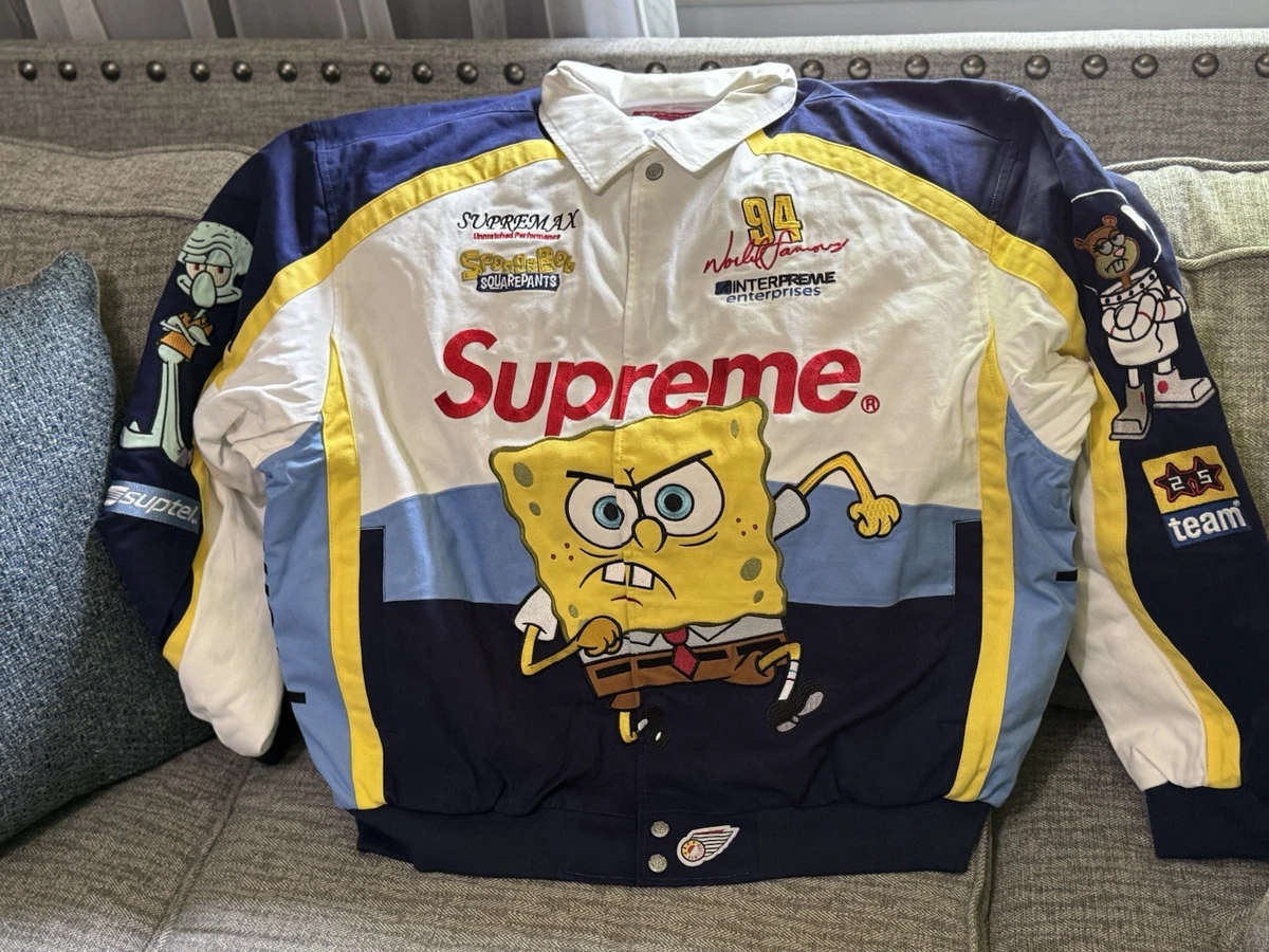 Supreme SpongeBob SquarePants Jeff Hamilton Racing Jacket White