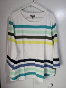 T by Talbots Womens XL UPF 50 Cozy Crush Breezy Stripe Pullover Top Slub Terry - Foto 1 di 9