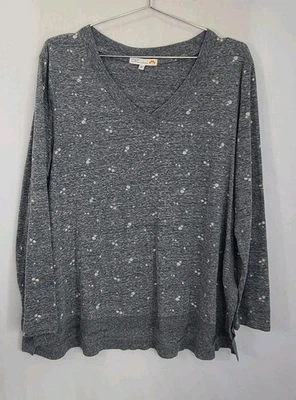 Sudadera C&C California L para mujer gris floral cuello en V dobladillo alto-bajo de gran tamaño Foto 1 de 4