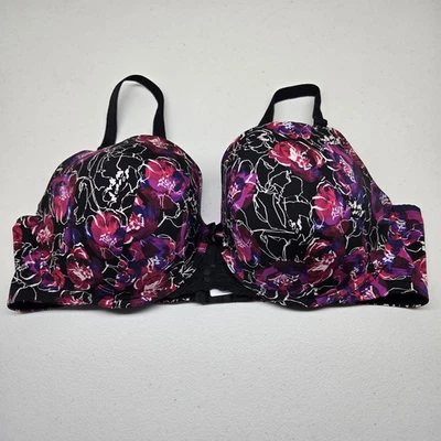 Sujetador Torrid Curve para mujer 44C negro artístico floral push up ligeramente forrado Foto 1 de 4