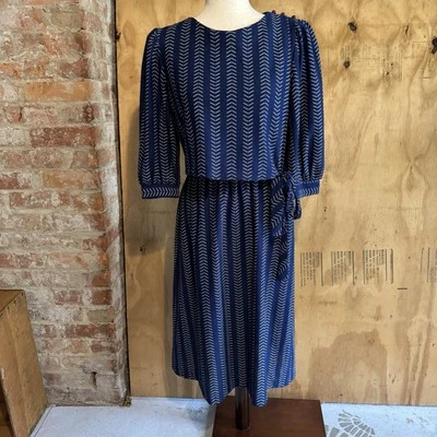 Vestido Vintage Periwinkle Años 80 Geométrico Estampado Flecha Azul Manga Abullonada Talla 10 Foto 1 de 4