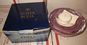 Ciotola votiva Kosta Boda vetro artistico svedese rosa viola atollo vortice portacandele  - Foto 1 di 4