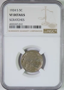 1924 S Buffalo Nickel Coin Semi Key Date NGC Graded VF Details - Picture 1 of 4