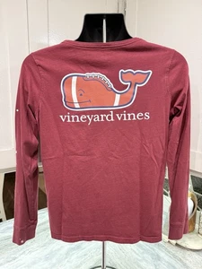 Vineyard Vines Damen T-Shirt Wal Fußball Tee Rot Small Langarm LESEN - Bild 1 von 10