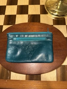 Rolf's Turquoise Coin Purse Wallet Cow Leather Zippered Closure 5" x 3 1/2" - Picture 1 of 4