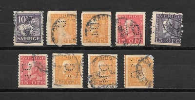 Sweden 9 Perfin Stamps Used Fine (R421) - Image 1 of 2