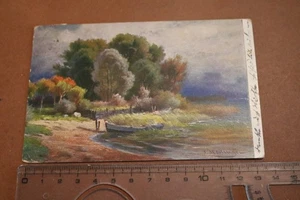 tolle alte Künstlerkarte  See Haff ?? mit Wald - abgestempelt in Danzig 1914 - Picture 1 of 2