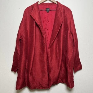 Eileen Fisher Women Silk Wool Jacket 3X Red Open Front Minimalist Coat Lagenlook - Picture 1 of 10