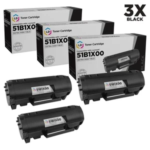 Paquete de 3 cartuchos de tóner negro extra alto rendimiento Lexmark 51B1X00 compatibles con LD - Imagen 1 de 6