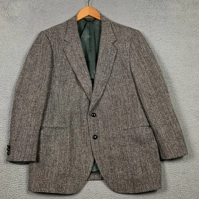 Harris Tweed Sport пальто мужской 44R серый ручной работы шерсти Herringbone блейзер винтажный - Изображение 1 из 4