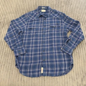 Lucky Brand Western Shirt Mens L Blue Plaid Pearl Snap Flannel Cowboy Casual - Picture 1 of 8