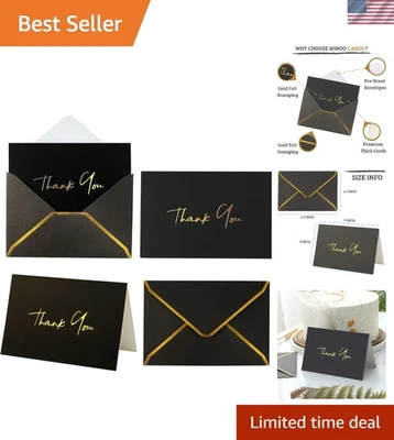 36 черных благодарственных карточек с золотой фольгой — идеально подходят для свадеб и мероприятий - Изображение 1 из 4