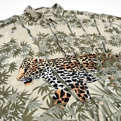 Tori Richard Men Hawaiian Shirt size XL Leopard Bamboo Jungle Print Silk Vintage - Image 1 of 4