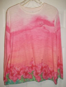 Guy Harvey Women's Long Sleeve Sun Shirt Sz XL Tropical Dipped Pink Hibiscus - Picture 1 of 9