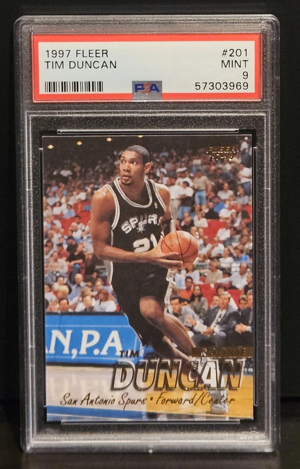 TIM DUNCAN 1997 Fleer 201 RC cartão de novato PSA 9 Estado perfeito - Imagem 1 de 1