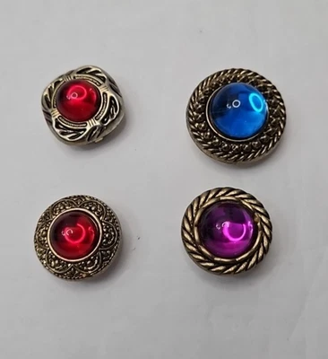 Vintage lot of 4 Bronze Tone Red, Blue, and Purple Button Covers - Image 1 of 3