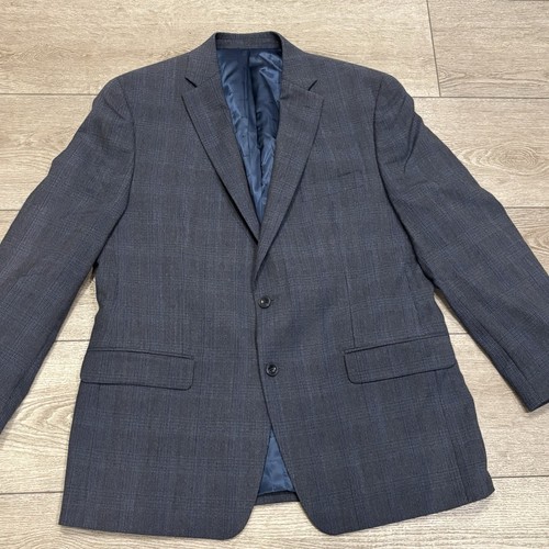 Michael Kors Blazer Uomo 44L Blu Plaid Cappotto Sportivo Due Bottoni Misto Lana